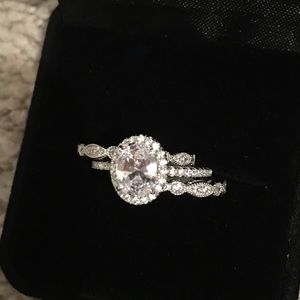 3pcs 925 Silver Engagement Ring Wedding Bands Set